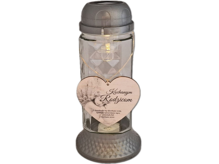 RODZICE RODZICOM ZNICZ LAMPION NA GRÓB SOLARNY SOLAR 6890 SREBRO