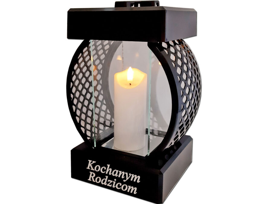 RODZICE RODZICOM SR ZNICZ LAMPION KOŁO RTN GŁADKI CZARNY+ŚWIECA LED BIAŁA