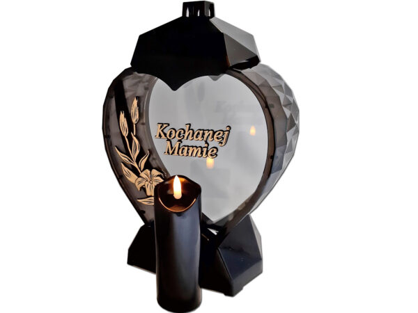 MAMA MAMIE ZNICZ LAMPION SERCE D KALIA CZARNY ZŁOTO LITERY+ŚWIECA LED CZARNA