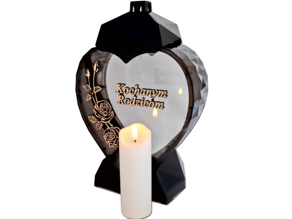 RODZICE RODZICOM ZNICZ LAMPION SERCE D RÓŻA CZARNY ZŁOTO LITERY+ŚWIECA LED BIAŁA
