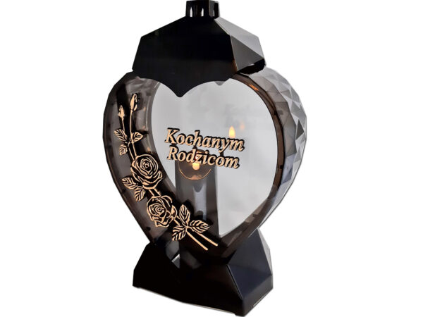 RODZICE RODZICOM ZNICZ LAMPION SERCE D RÓŻA CZARNY ZŁOTO LITERY+ŚWIECA LED CZARNA