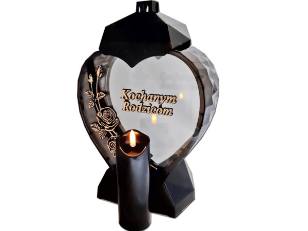 RODZICE RODZICOM ZNICZ LAMPION SERCE D RÓŻA CZARNY ZŁOTO LITERY+ŚWIECA LED CZARNA