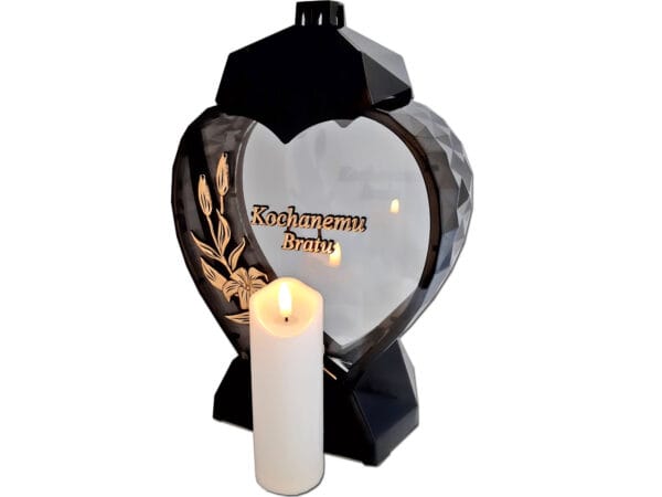 BRAT BRATU ZNICZ LAMPION SERCE D KALIA CZARNY ZŁOTO LITERY+ŚWIECA LED BIAŁA