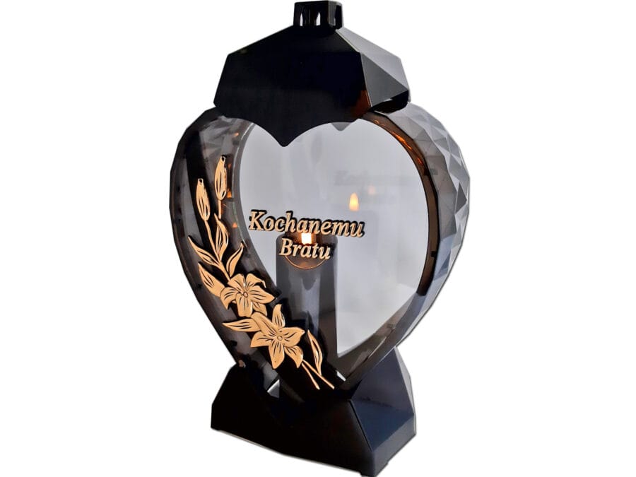 BRAT BRATU ZNICZ LAMPION SERCE D KALIA CZARNY ZŁOTO LITERY+ŚWIECA LED CZARNA