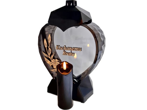 BRAT BRATU ZNICZ LAMPION SERCE D KALIA CZARNY ZŁOTO LITERY+ŚWIECA LED CZARNA