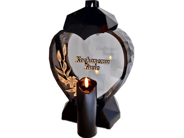 TATA TACIE ZNICZ LAMPION SERCE D KALIA CZARNY ZŁOTO LITERY+ŚWIECA LED CZARNA
