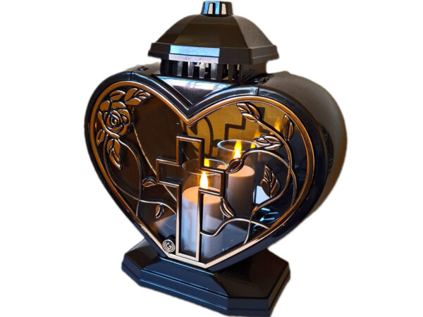 ZNICZ LAMPION NA GRÓB SERCE GIGANT RAMKA KRZYŻ+ŚWIECA LED
