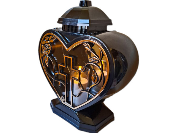 ZNICZ LAMPION NA GRÓB SERCE GIGANT RAMKA KRZYŻ+ŚWIECA LED