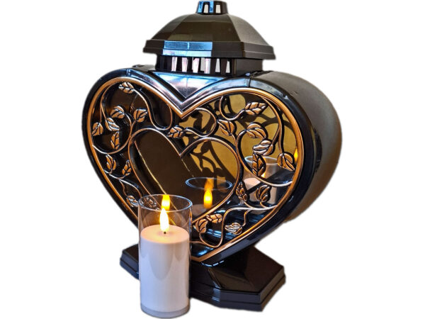 ZNICZ LAMPION NA GRÓB SERCE GIGANT RAMKA SERCE+ŚWIECA LED