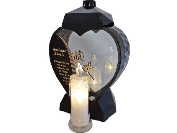 BABCIA BABCI ZNICZ SERCE D CZARNY RÓŻA SENTENCJA ZŁOTO+ŚWIECA BROKAT