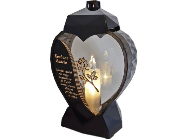 BABCIA BABCI ZNICZ SERCE D CZARNY RÓŻA SENTENCJA ZŁOTO+ŚWIECA BROKAT