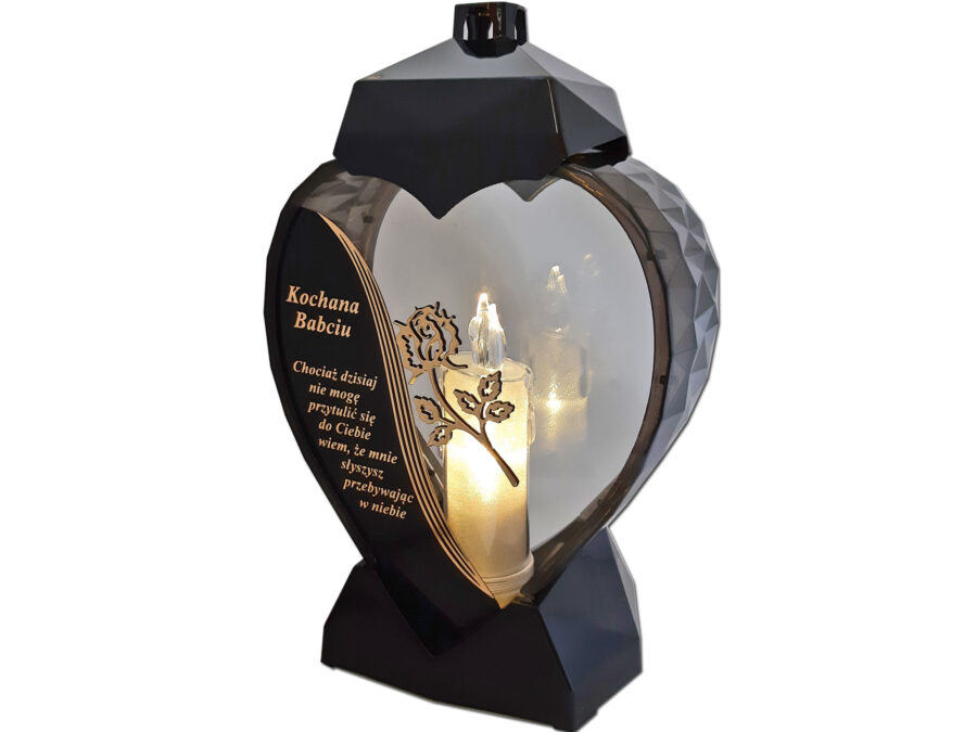 BABCIA BABCI ZNICZ SERCE D CZARNY RÓŻA SENTENCJA ZŁOTO+ŚWIECA BROKAT