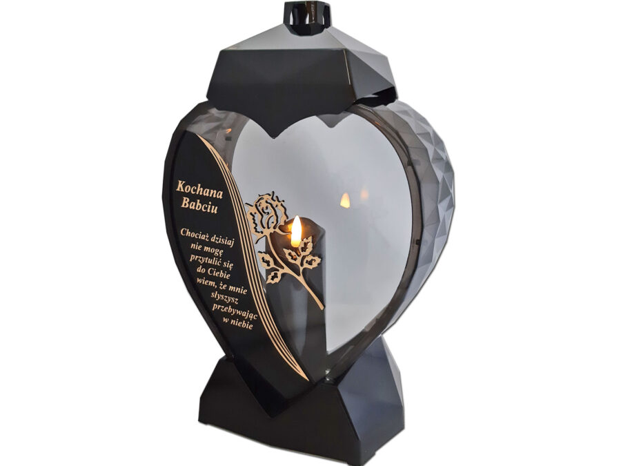 BABCIA BABCI ZNICZ SERCE D CZARNY RÓŻA SENTENCJA ZŁOTO+ŚWIECA LED CZARNA