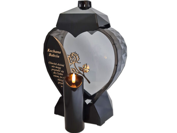 BABCIA BABCI ZNICZ SERCE D CZARNY RÓŻA SENTENCJA ZŁOTO+ŚWIECA LED CZARNA