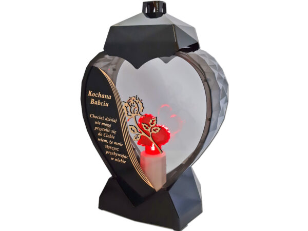 BABCIA BABCI ZNICZ SERCE D CZARNY RÓŻA SENTENCJA ZŁOTO+SERCE LED