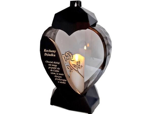 DZIADEK DZIADKOWI ZNICZ LAMPION SERCE D CZARNY RÓŻA SENTENCJA ZŁOTO+ŚWIECA LED BIAŁA