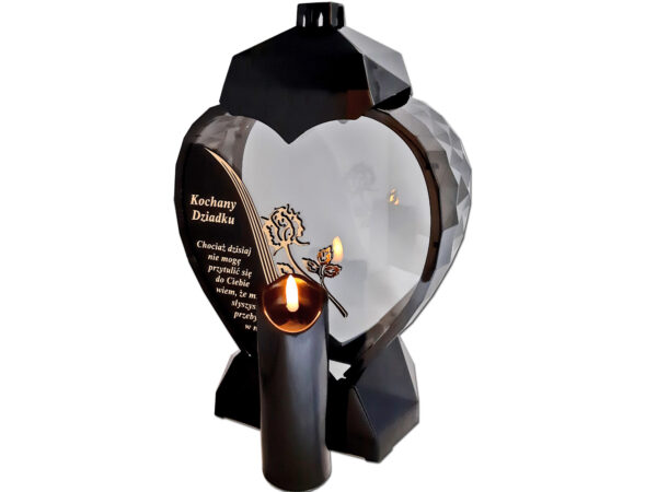 DZIADEK DZIADKOWI ZNICZ LAMPION SERCE D CZARNY RÓŻA SENTENCJA ZŁOTO+ŚWIECA LED CZARNA