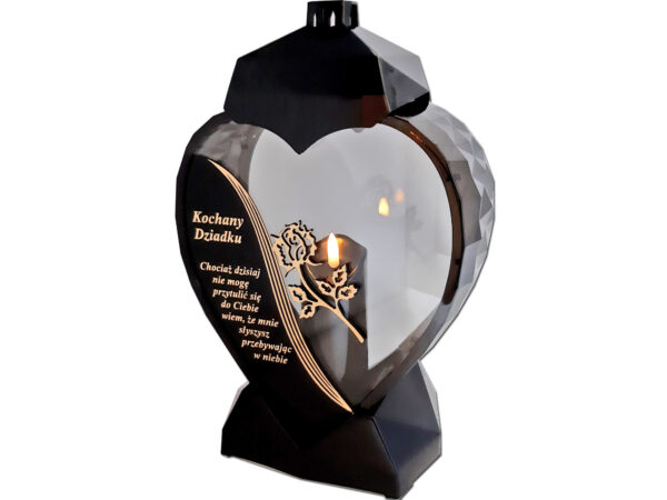 DZIADEK DZIADKOWI ZNICZ LAMPION SERCE D CZARNY RÓŻA SENTENCJA ZŁOTO+ŚWIECA LED CZARNA
