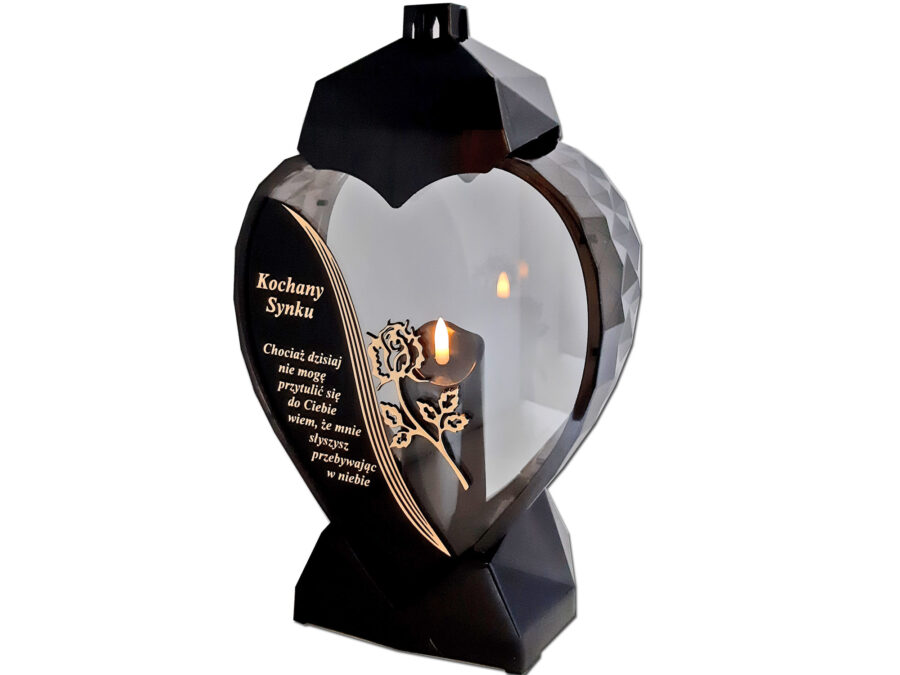 serc-na-syn-ro-zl-sw-c1.jpg SYN SYNOWI ZNICZ LAMPION SERCE D CZARNY RÓŻA SENTENCJA ZŁOTO+ŚWIECA LED CZARNA