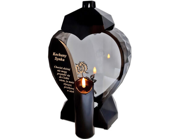 SYN SYNOWI ZNICZ LAMPION SERCE D CZARNY RÓŻA SENTENCJA ZŁOTO+ŚWIECA LED CZARNA
