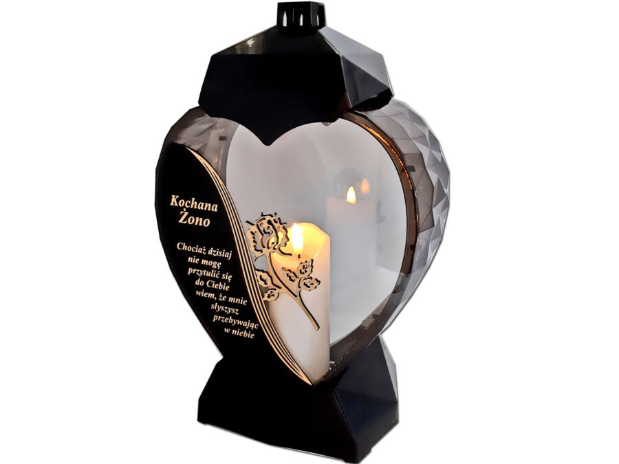 serc-na-tes-zon-ro-zl-sw-b1.jpg ŻONA ŻONIE ZNICZ LAMPION SERCE D CZARNY RÓŻA SENTENCJA ZŁOTO+ŚWIECA LED BIAŁA