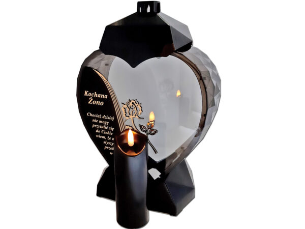 ŻONA ŻONIE ZNICZ LAMPION SERCE D CZARNY RÓŻA SENTENCJA ZŁOTO+ŚWIECA LED CZARNA
