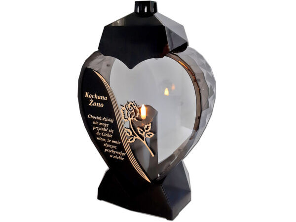 ŻONA ŻONIE ZNICZ LAMPION SERCE D CZARNY RÓŻA SENTENCJA ZŁOTO+ŚWIECA LED CZARNA
