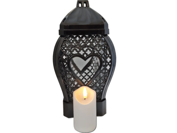 ZNICZ ZNICZE LAMPION NA GRÓB SERCE MAŁE RTN CZARNY+ŚWIECA LED
