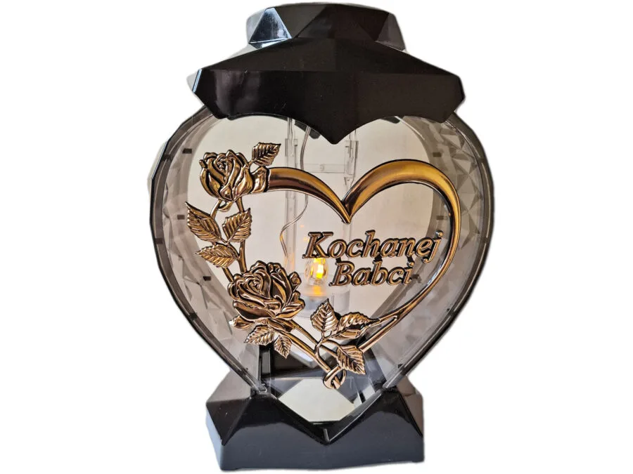 BABCIA BABCI ZNICZ LAMPION SERCE ZŁOTO NA GRÓB SOLARNY FOTOWOLTAICZNY