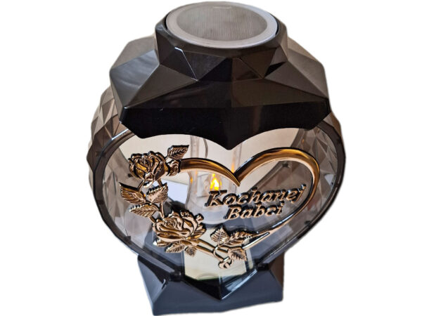 BABCIA BABCI ZNICZ LAMPION SERCE ZŁOTO NA GRÓB SOLARNY FOTOWOLTAICZNY