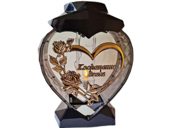 BRAT BRATU ZNICZ LAMPION SERCE ZŁOTO NA GRÓB SOLARNY FOTOWOLTAICZNY