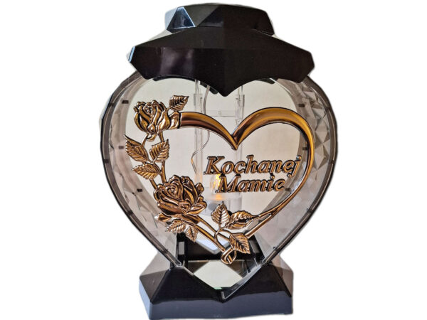 MAMA MAMIE ZNICZ LAMPION SERCE ZŁOTO NA GRÓB SOLARNY FOTOWOLTAICZNY