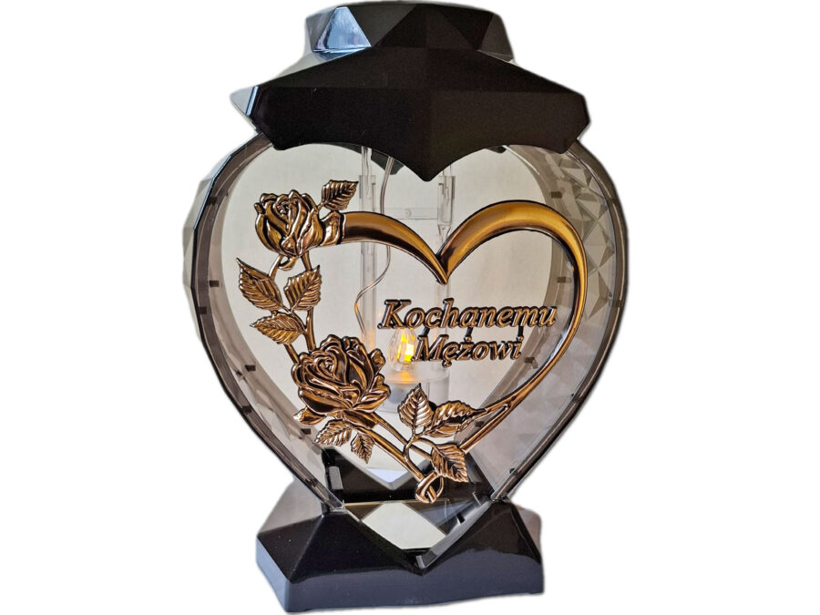 MĄŻ MĘŻOWI ZNICZ LAMPION SERCE ZŁOTO NA GRÓB SOLARNY FOTOWOLTAICZNY