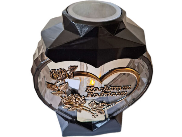 RODZICE RODZICOM ZNICZ LAMPION SERCE ZŁOTO NA GRÓB SOLARNY FOTOWOLTAICZNY