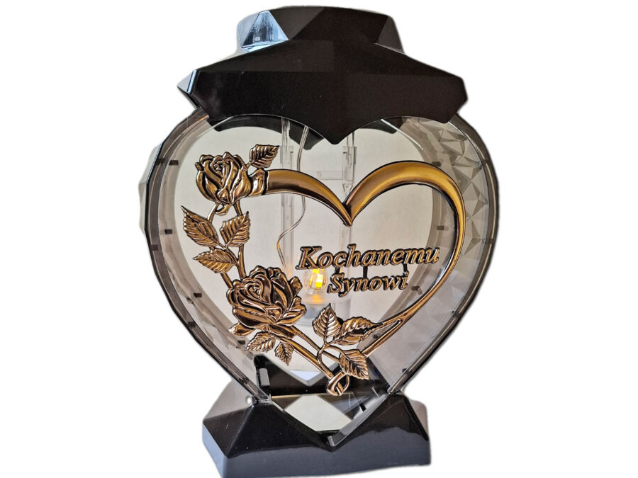 SYN SYNOWI ZNICZ LAMPION SERCE ZŁOTO NA GRÓB SOLARNY FOTOWOLTAICZNY