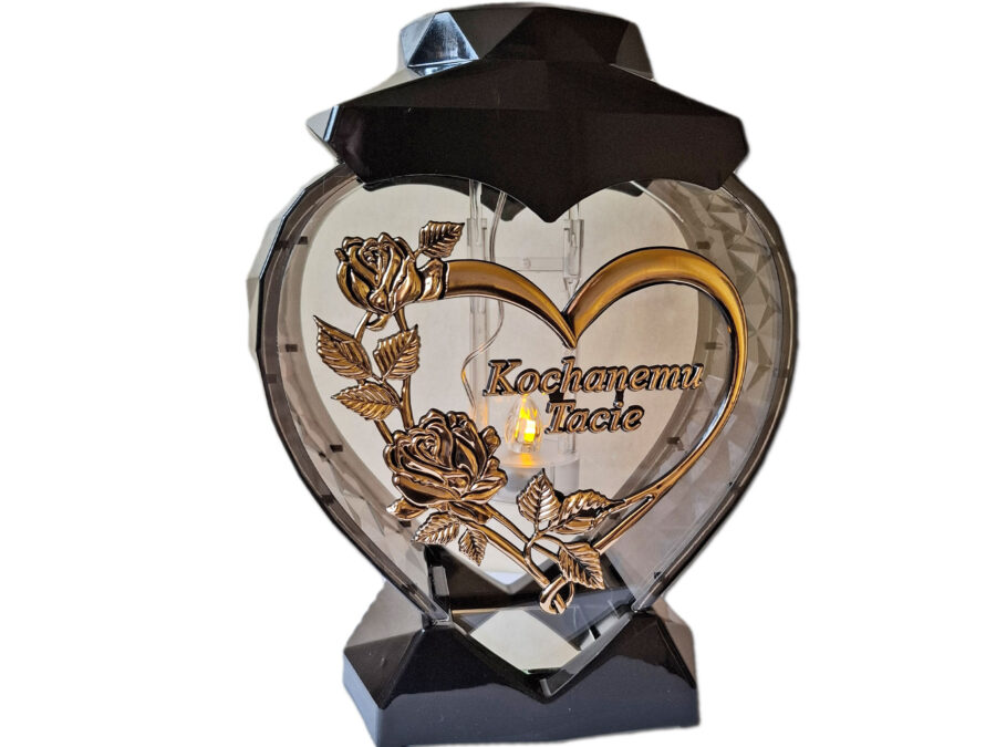 TATA TACIE ZNICZ LAMPION SERCE ZŁOTO NA GRÓB SOLARNY FOTOWOLTAICZNY