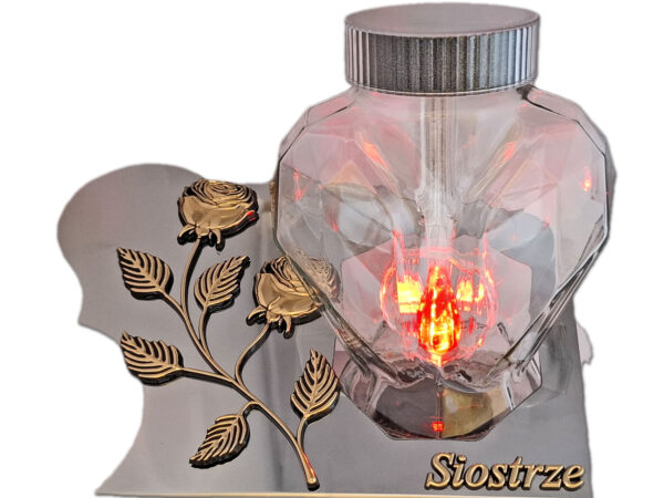 SIOSTRA SIOSTRZE SOLARNY ZNICZ LAMPION FOTOWOLTAICZNY NA GRÓB SERCE SKOS SREBRO