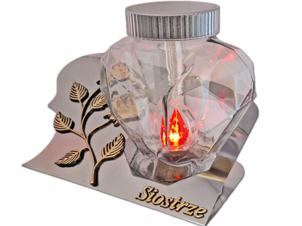 SIOSTRA SIOSTRZE SOLARNY ZNICZ LAMPION FOTOWOLTAICZNY NA GRÓB SERCE SKOS SREBRO