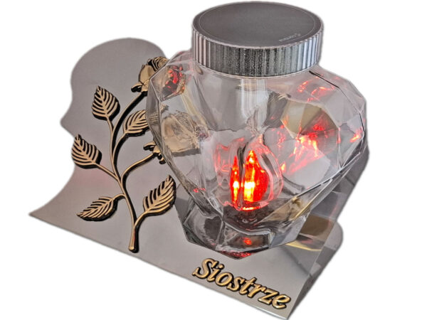 SIOSTRA SIOSTRZE SOLARNY ZNICZ LAMPION FOTOWOLTAICZNY NA GRÓB SERCE SKOS SREBRO