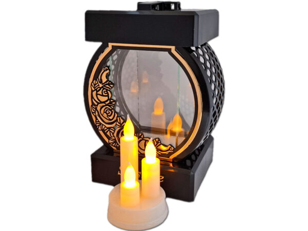 sios-ram-roz-kol-swiecz2.jpg SIOSTRA SIOSTRZE ZNICZ LAMPION NA GRÓB KOŁO RTN RÓŻA RAM ZŁO+ŚWIECZNIK LED