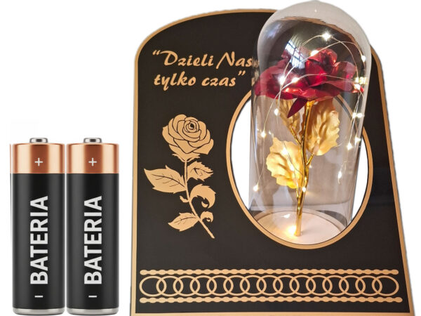 ZNICZ ZNICZE LAMPION NA GRÓB SKOS RÓŻA DR CZERWONA+LAMPKI LED