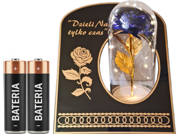 ZNICZ ZNICZE LAMPION NA GRÓB SKOS RÓŻA DR NIEBIESKA+LAMPKI LED