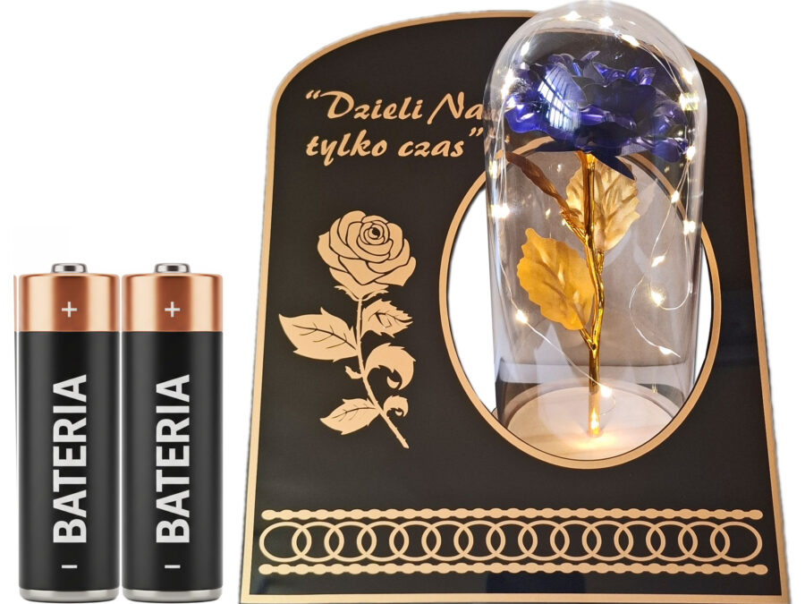 ZNICZ ZNICZE LAMPION NA GRÓB SKOS RÓŻA DR NIEBIESKA+LAMPKI LED