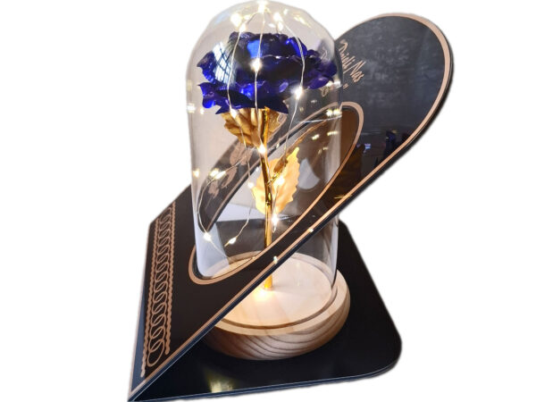 ZNICZ ZNICZE LAMPION NA GRÓB SKOS RÓŻA DR NIEBIESKA+LAMPKI LED