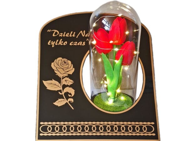ZNICZ ZNICZE LAMPION LAMPIONY NA GRÓB SKOS TULIPAN CZERWONY+LAMPKI LED