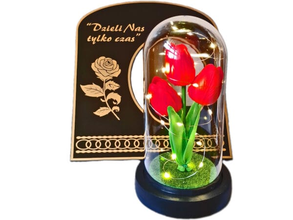 ZNICZ ZNICZE LAMPION LAMPIONY NA GRÓB SKOS TULIPAN CZERWONY+LAMPKI LED