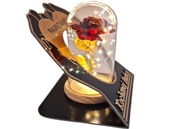 BABCIA BABCI ZNICZ LAMPION NA GRÓB SKOS DŁONIE RÓŻA CZERWONA+LEDY