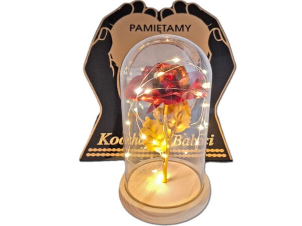 BABCIA BABCI ZNICZ LAMPION NA GRÓB SKOS DŁONIE RÓŻA CZERWONA+LEDY