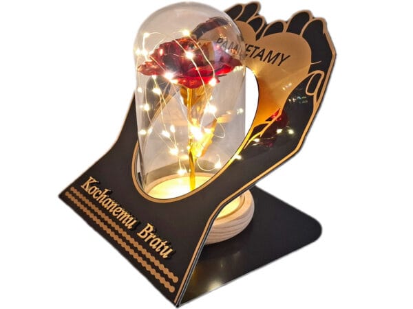 BRAT BRATU ZNICZ LAMPION NA GRÓB SKOS DŁONIE RÓŻA CZERWONA+LEDY