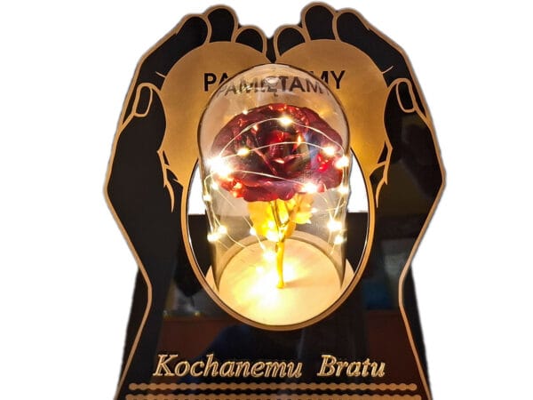 BRAT BRATU ZNICZ LAMPION NA GRÓB SKOS DŁONIE RÓŻA CZERWONA+LEDY